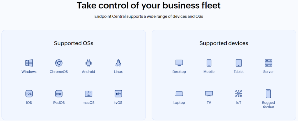 supported os and devices desktop central